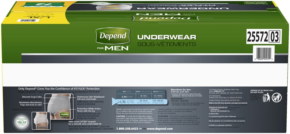 Depend Fit-Flex L/XL Maximum Absorbency Underwear for Men, 72 ct