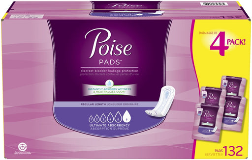 Poise Regular Length Ultimate Absorbency Discreet Bladder Leakage Protection Pads, 132 ct