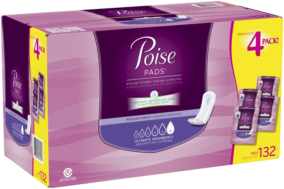 Poise Regular Length Ultimate Absorbency Discreet Bladder Leakage Protection Pads, 132 ct