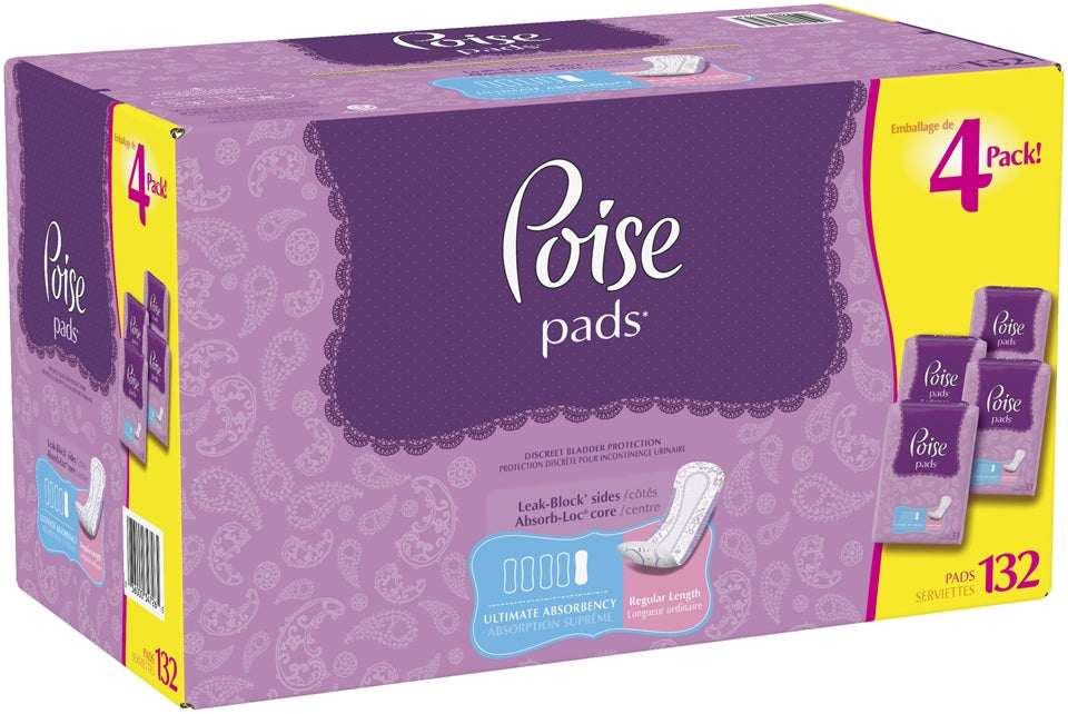 Poise Regular Length Ultimate Absorbency Discreet Bladder Leakage Protection Pads, 132 ct