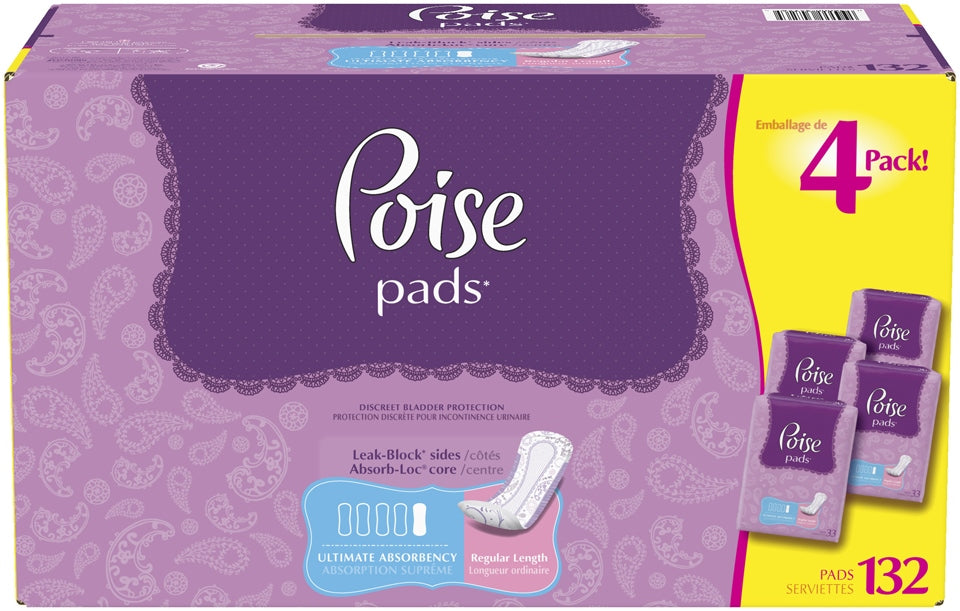 Poise Regular Length Ultimate Absorbency Discreet Bladder Leakage Protection Pads, 132 ct