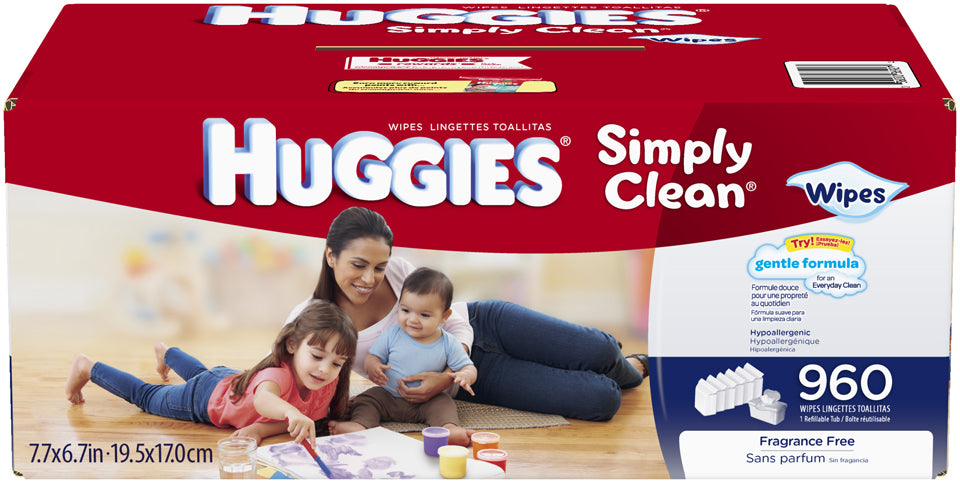 Huggies Simply Clean Wipes, Fragrance Free, Hypoallergenic, 960 ct