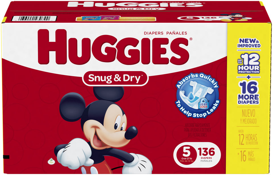 Huggies Snug & Dry Diapers Size 5, 12+ kg, 136 ct