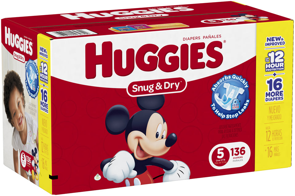 Huggies Snug & Dry Diapers Size 5, 12+ kg, 136 ct