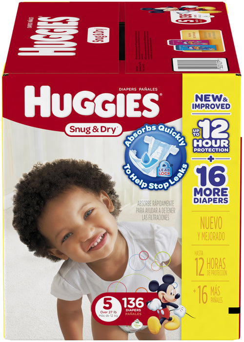 Huggies Snug & Dry Diapers Size 5, 12+ kg, 136 ct