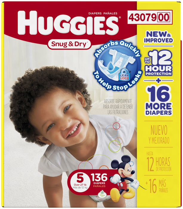 Huggies Snug & Dry Diapers Size 5, 12+ kg, 136 ct