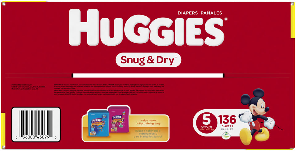 Huggies Snug & Dry Diapers Size 5, 12+ kg, 136 ct