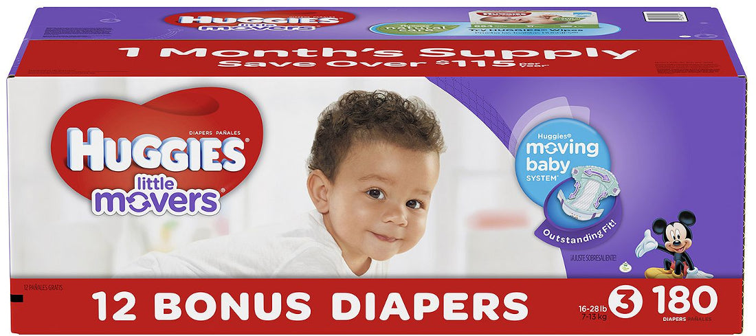 Huggies Little Movers Diapers Size 3, 7-13 kg, 180 ct