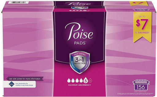 Poise Incontinence Pads for Maximum Absorbency, Long, 156 ct