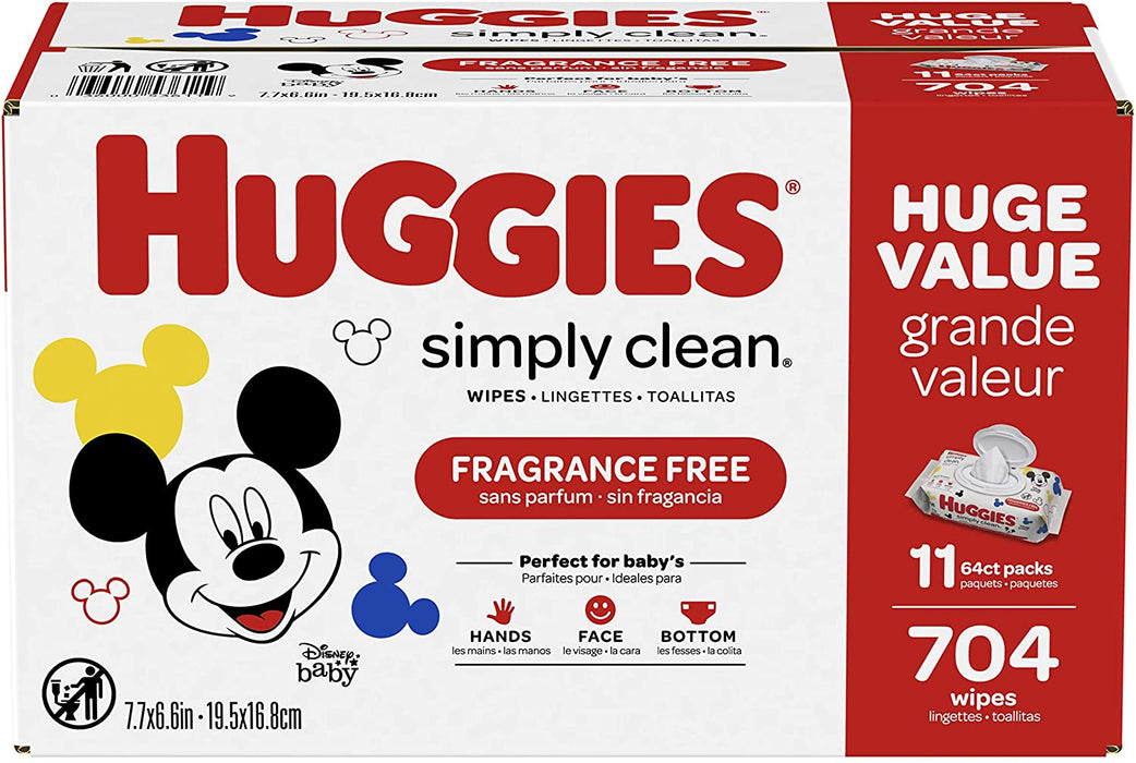 Huggies Simply Clean Fragrance Free Wipes, Value Pack , 704 ct