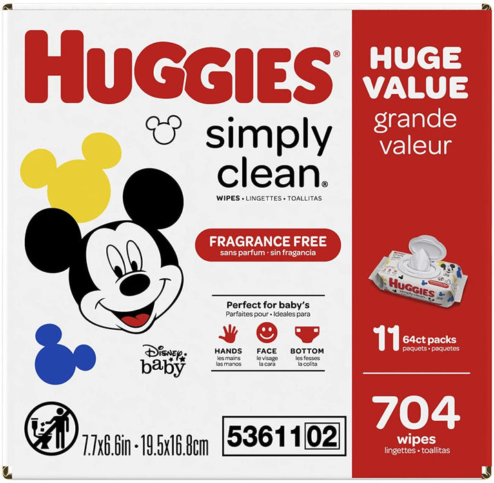 Huggies Simply Clean Fragrance Free Wipes, Value Pack , 704 ct