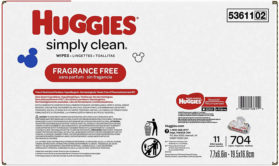 Huggies Simply Clean Fragrance Free Wipes, Value Pack , 704 ct