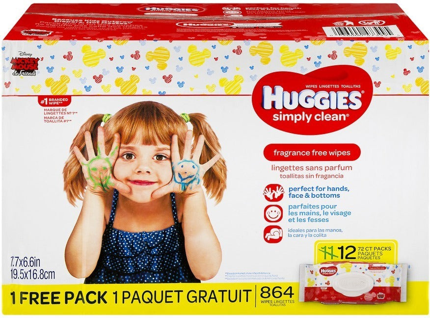 Huggies Simply Clean Fragrance Free Wipes, 12 x 72 ct