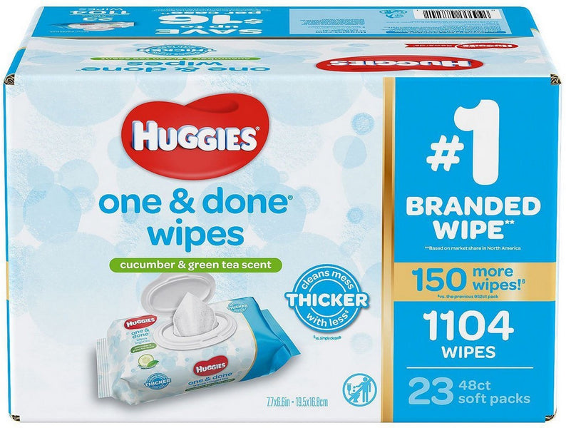 Huggies One Done Wipes, Cucumber Green Tea Scent, 23 x 48 ct