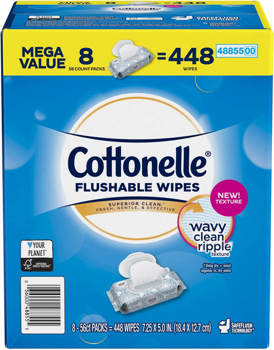 Cottonelle Flushable Cleansing Cloths, Value Pack, 8 x 56 ct