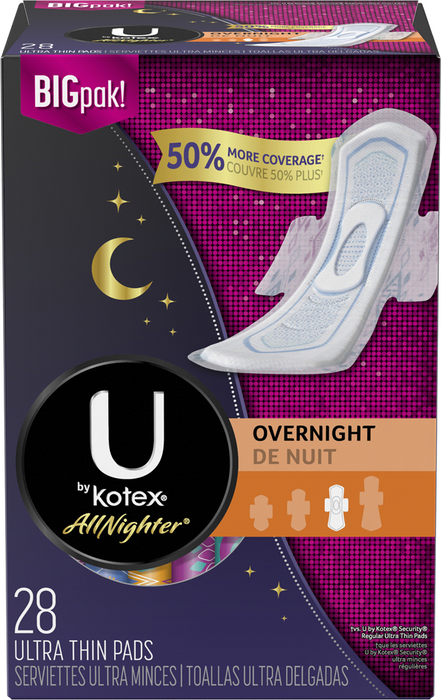 U By Kotex All Nighter Ultra Thin Pads, 28 ct