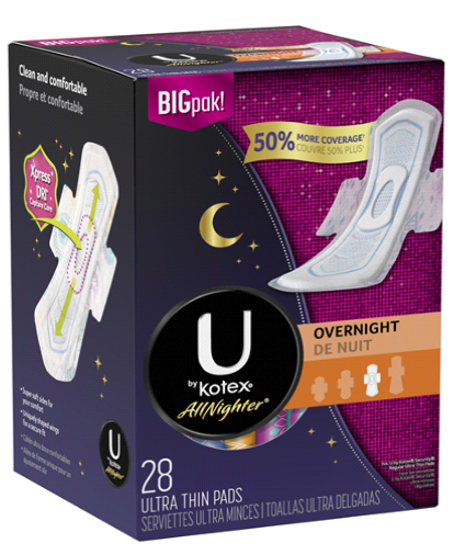 U By Kotex All Nighter Ultra Thin Pads, 28 ct