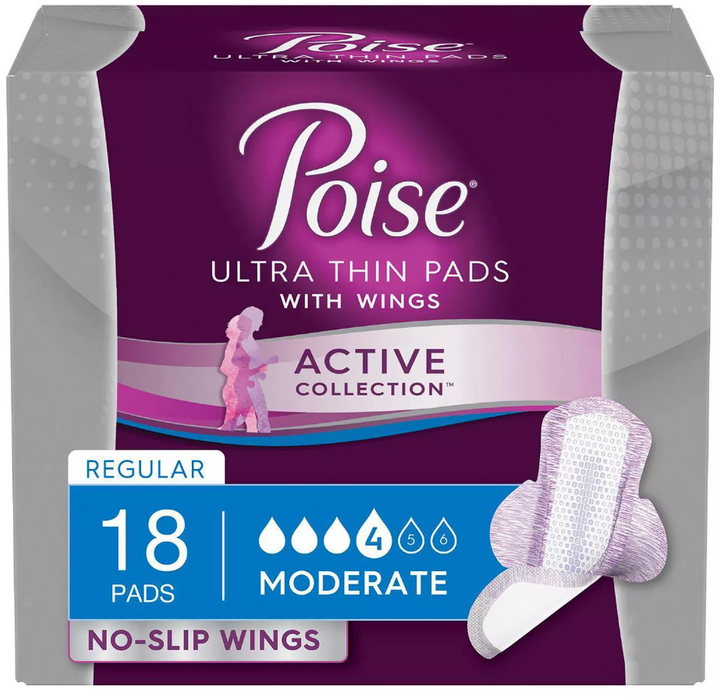 Poise Active Collection Ultra Thin Pads, Regular, 18 ct