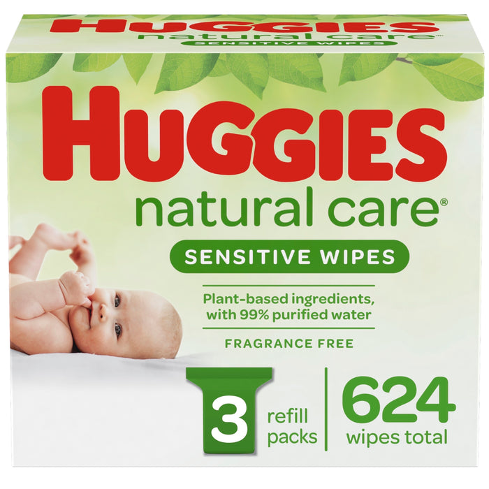 Huggies Natural Care Sensitive Baby Wipes, Unscented, 3-Refill Packs, 624 ct