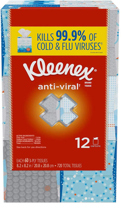 Kleenex Anti-Viral 3-Ply Facial Tissues, Value Pack, 12 ct