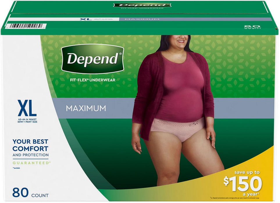 Depend Fit-Flex Disposable Underwear for Women, Size Extra Large, 80 c —