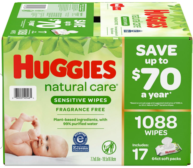 Huggies Natural Care Sensitive Baby Wipes, Fragrance Free, 1088 ct