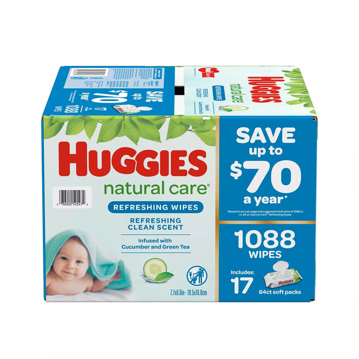 Huggies Natural Care Baby Wipes, Refreshing Clean, 1088 ct