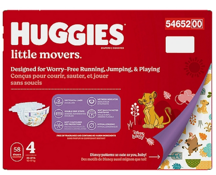 Huggies Little Movers Diapers, Size 4 , 58 ct