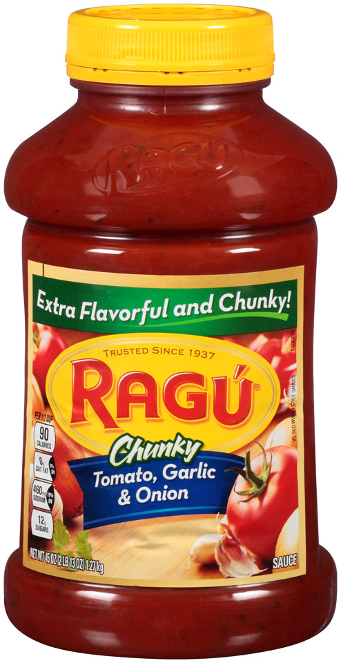 Ragu Pasta Sauce, Chunky Tomato, Garlic & Onion, 45 oz