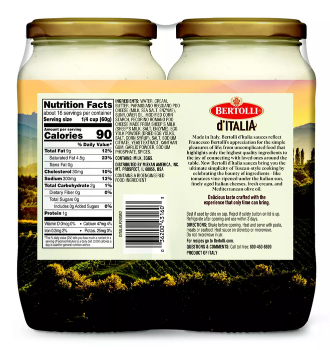 Bertolli D'Italia Alfredo Sauce, 2-Pack, 2 x 16.9 oz