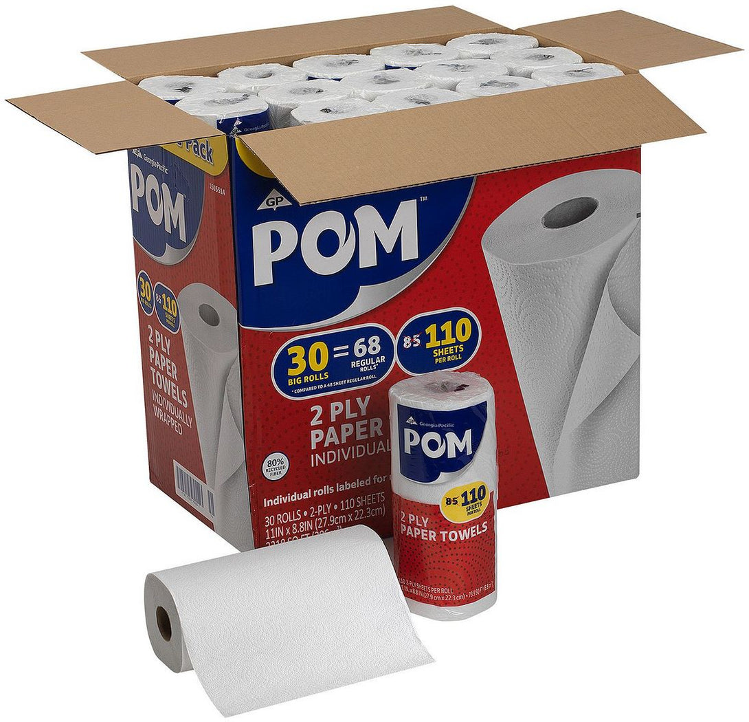 POM Paper Towels Mega Roll Value Pack, 85 sheets, 2-ply, 30 rolls ...