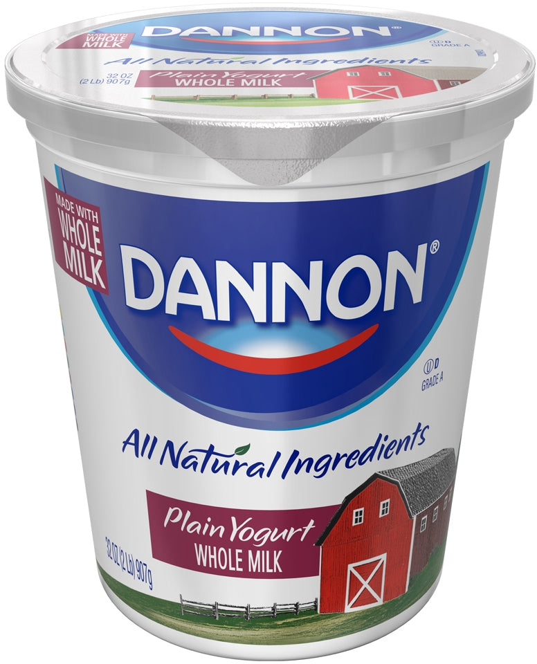 Dannon All Natural Ingredients Plain Yogurt, Whole Milk, 32 oz (2 lbs)