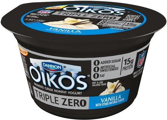 Dannon Oikos Triple Zero Vanilla Blended Greek Non-Fat Yogurt, 5.3 oz