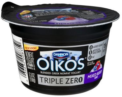 Dannon Oikos Triple Zero Mixed Berry Blended Greek Non-Fat Yogurt, 5.3 oz