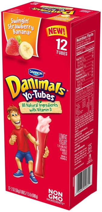 Dannon Danimals Lowfat Yogurt Tubes, Swingin Strawberry Banana, 12 ct