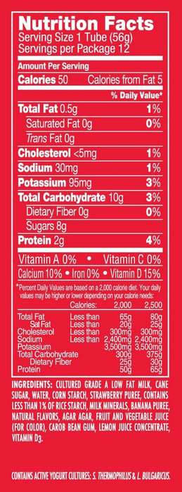 Dannon Danimals Lowfat Yogurt Tubes, Swingin Strawberry Banana, 12 ct