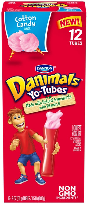 Dannon Danimals Lowfat Yogurt Tubes, Cotton Candy, 12 ct