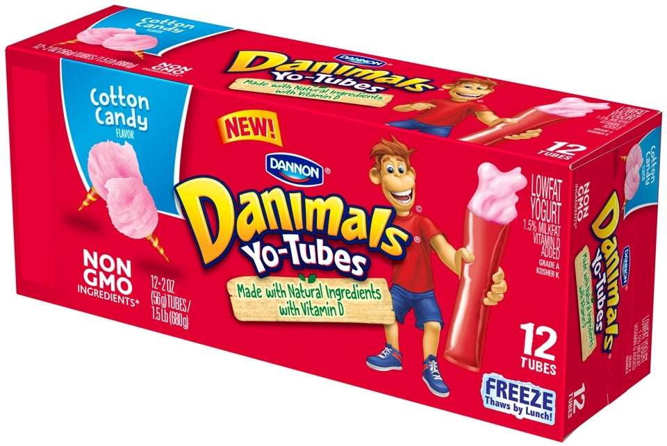 Dannon Danimals Lowfat Yogurt Tubes, Cotton Candy, 12 ct