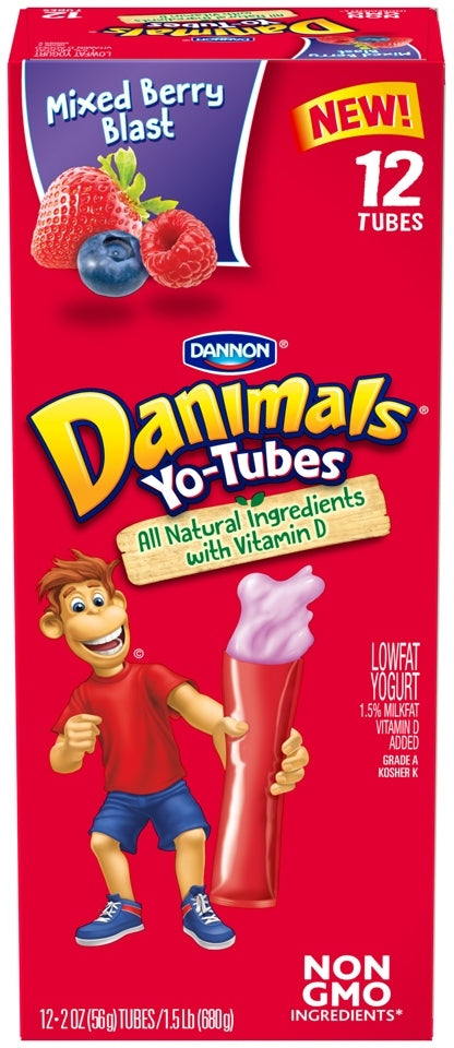 Dannon Danimals Lowfat Yogurt Tubes, Mixed Berry Blast, 12 ct
