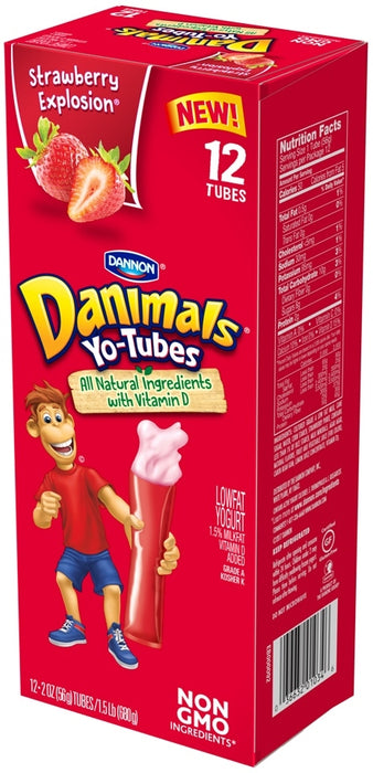 Dannon Danimals Lowfat Yogurt Tubes, Strawberry Explotion, 12 ct