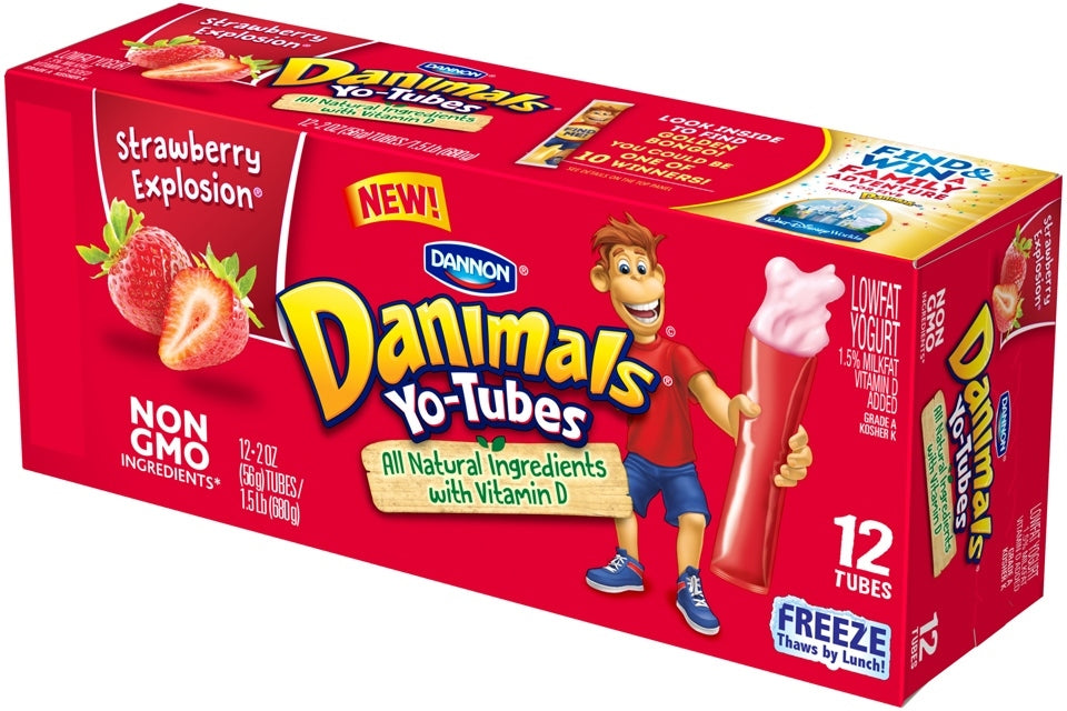 Dannon Danimals Lowfat Yogurt Tubes, Strawberry Explotion, 12 ct