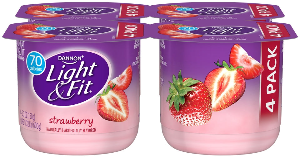 Dannon Light & Fit Blended Non-Fat Yogurt, Strawberry, 4 x 5.3 oz