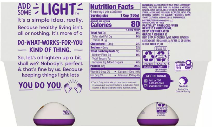 Danon Light & Fit Cheerful Strawberry Cheesecake Non-Fat Yogurt , 4 x 5.3 oz