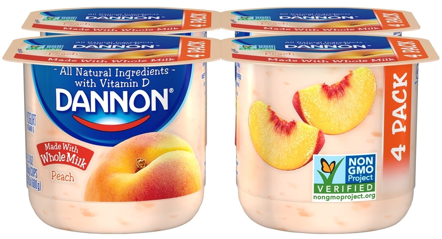 Dannon Blended Whole Milk Yogurt, Peach, 4 x 5.3 oz