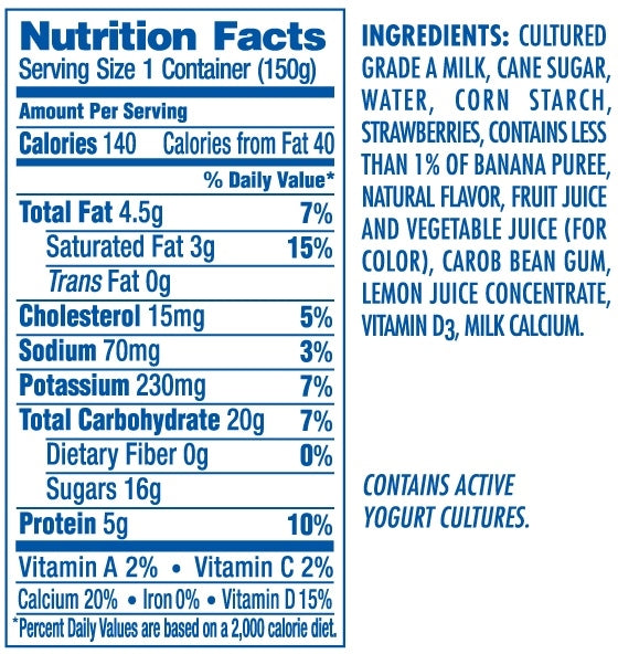 Dannon Blended Whole Milk Yogurt, Strawberry Banana, 4 x 5.3 oz