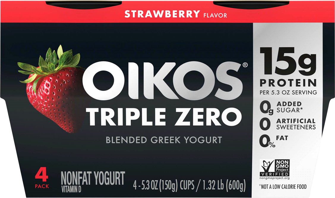 Danon Oikos Triple Zero Strawberry Greek Yogurt, 4 x 5.3 oz