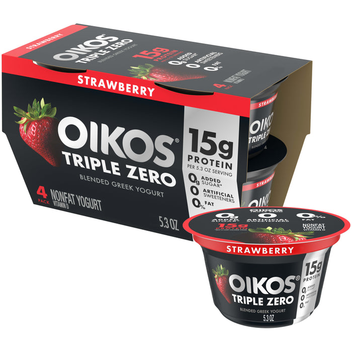 Danon Oikos Triple Zero Strawberry Greek Yogurt, 4 x 5.3 oz