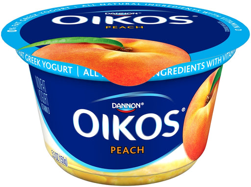 Dannon Oikos Fruit on the Bottom Non-Fat Greek Yogurt, Peach, 5.3 oz