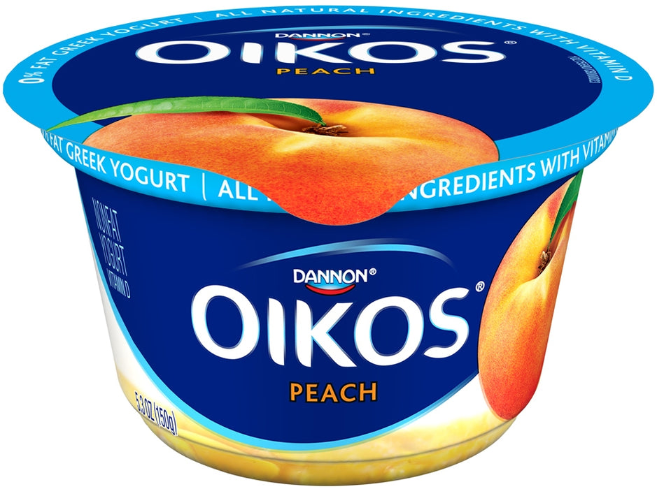 Dannon Oikos Fruit on the Bottom Non-Fat Greek Yogurt, Peach, 5.3 oz