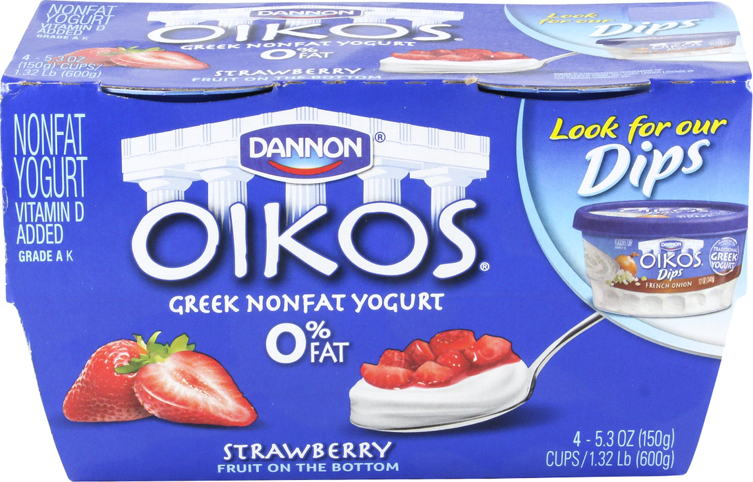 Danon Oikos Greek Strawberry Non-Fat Yogurt , 4 x 5.3 oz